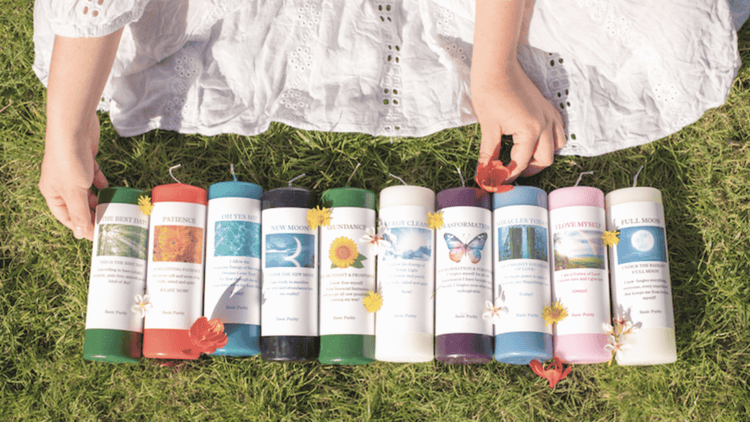Mary Armendarez's meditation candle collection.