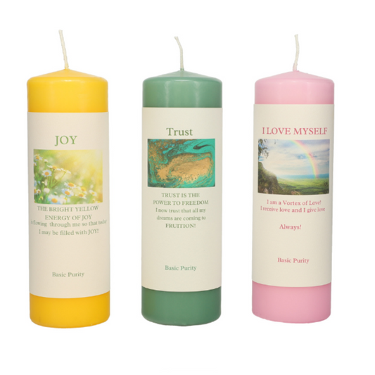 love, trust, and joy meditation candle set by Mary Armendarez