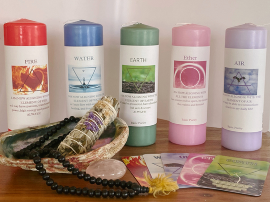 Five earth elements candle sets red candle for fire blue candle for the element of water green candle for the element of earth pink candle for the element ether air candle purple candle for the element of air