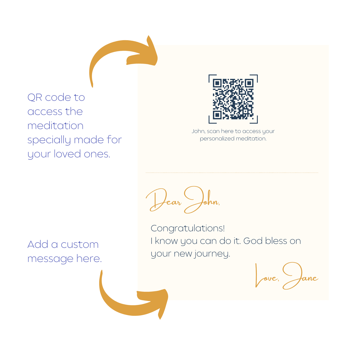 personalized meditation card with qr code